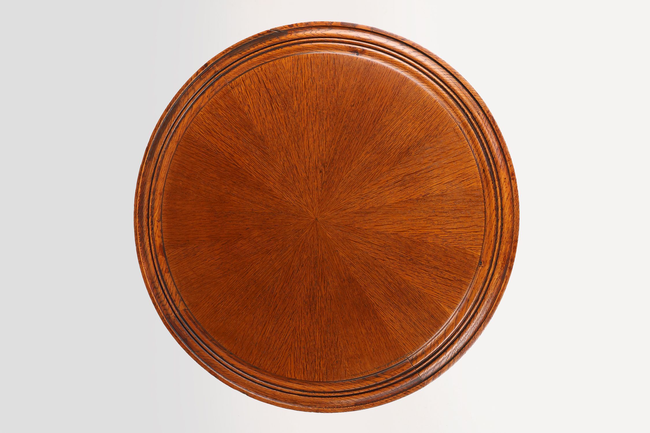 Antique English hand carved circular oak side table with lions head feet thumbnail